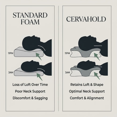CervaHold collapse comparison loop — standard foam flattens by 3am, CervaHold holds